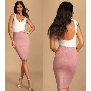 Nwt Lulus Faux Suede Pencil Skirt Blush Pink Size Small